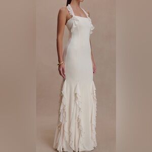 Elegant Cream Halter Maxi Dress